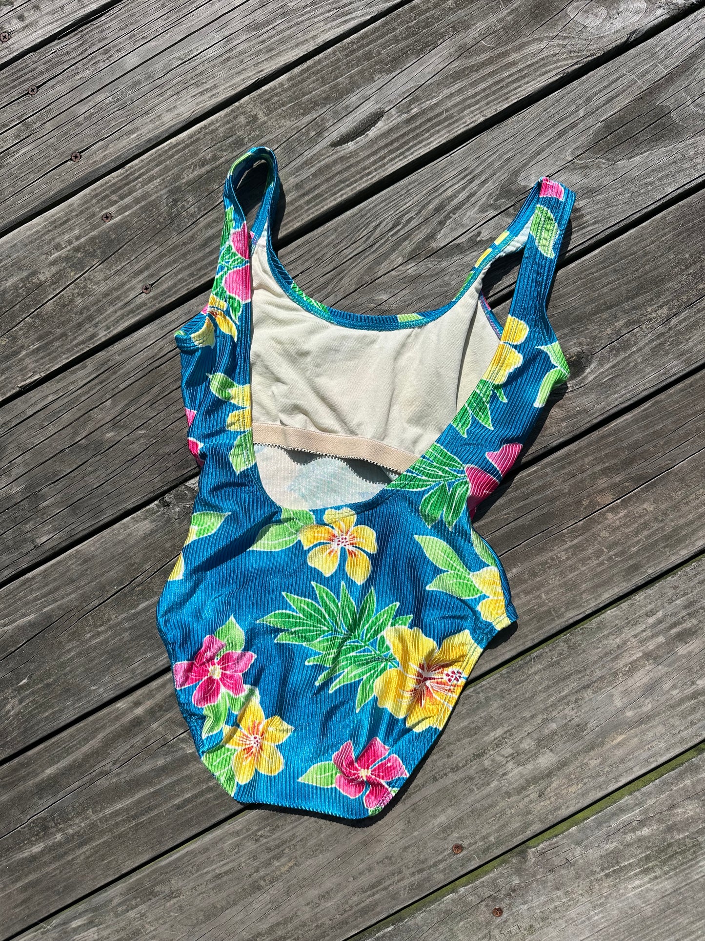 Blue Crushin’ - Tropical Ribbed One-Piece (Late 80’s/Early 90s)