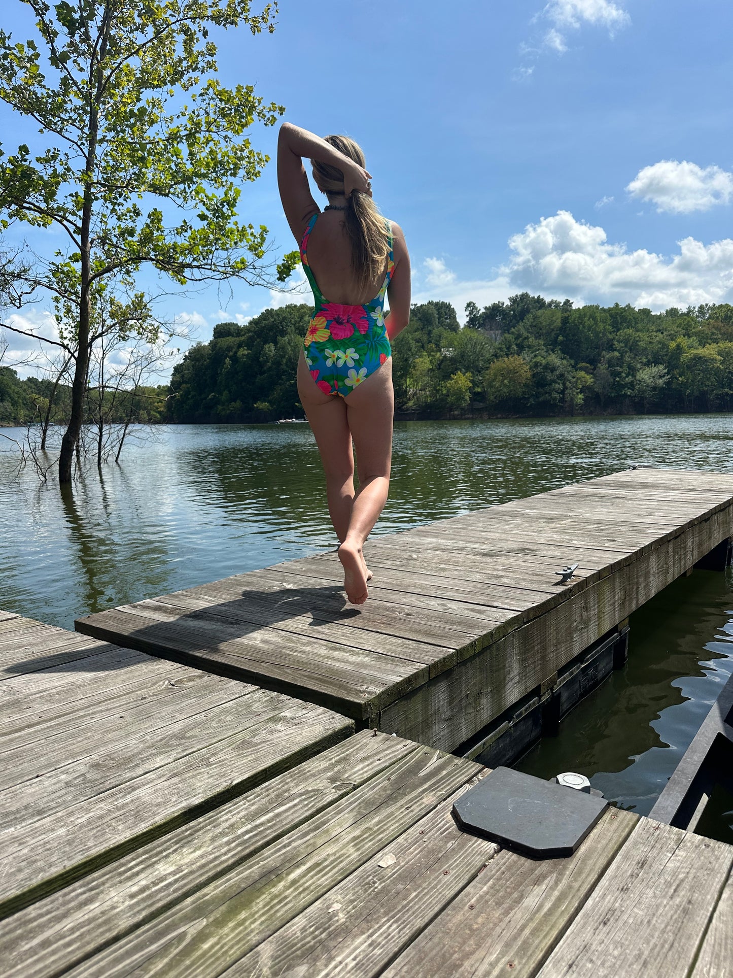 Dockside Disco - Neon Floral One-Piece (1990s)
