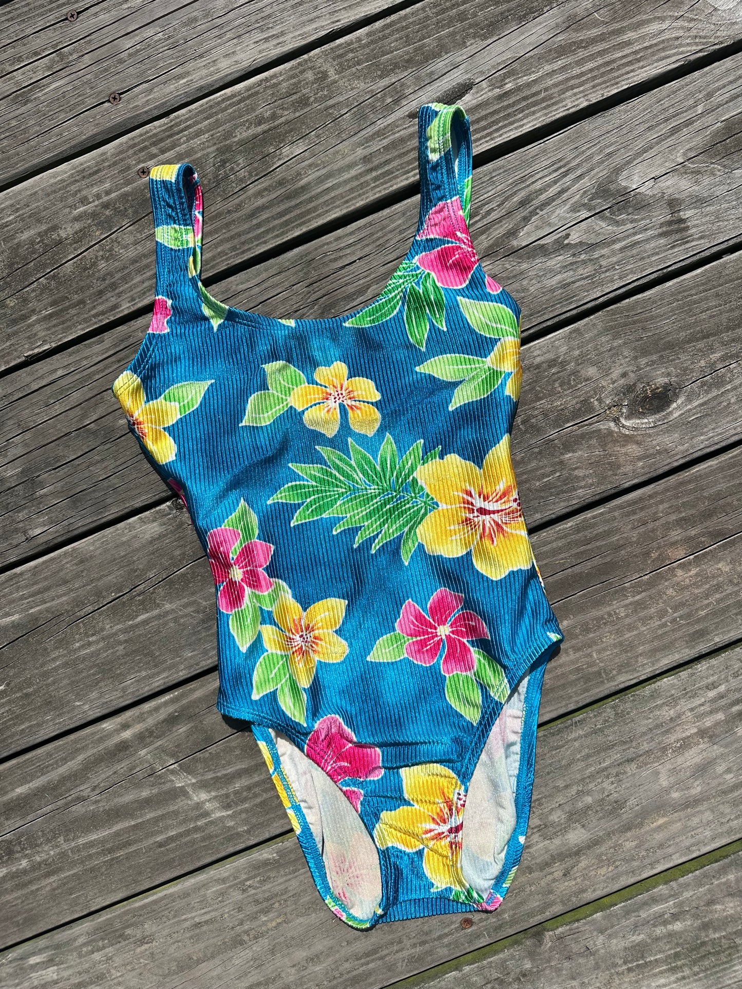 Blue Crushin’ - Tropical Ribbed One-Piece (Late 80’s/Early 90s)