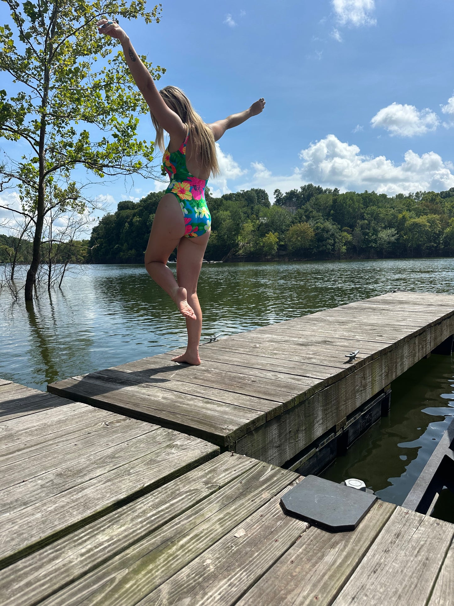 Dockside Disco - Neon Floral One-Piece (1990s)