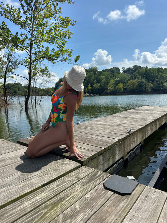 Dockside Disco - Neon Floral One-Piece (1990s)